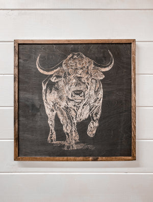 3 Piece Hand Sketched Buffalo & Aztec Wood Artwork