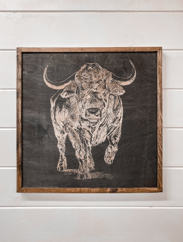 3 Piece Hand Sketched Buffalo & Aztec Wood Artwork