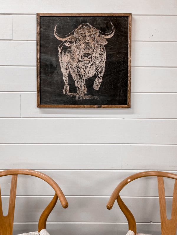 Buffalo Hand sketched Wood Artwork