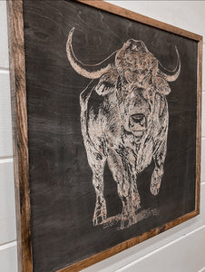 Buffalo Hand sketched Wood Artwork