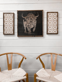 3 Piece Hand Sketched Buffalo & Aztec Wood Artwork
