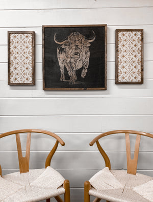 3 Piece Hand Sketched Buffalo & Aztec Wood Artwork