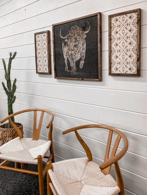 3 Piece Hand Sketched Buffalo & Aztec Wood Artwork