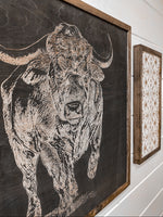 Load image into Gallery viewer, 3 Piece Hand Sketched Buffalo &amp; Aztec Wood Artwork
