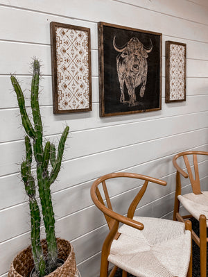 3 Piece Hand Sketched Buffalo & Aztec Wood Artwork
