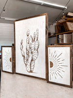 Load image into Gallery viewer, Cactus &amp; Aztec Wood Wall Art | 3 Piece Art Set | Cactus Wall Decor
