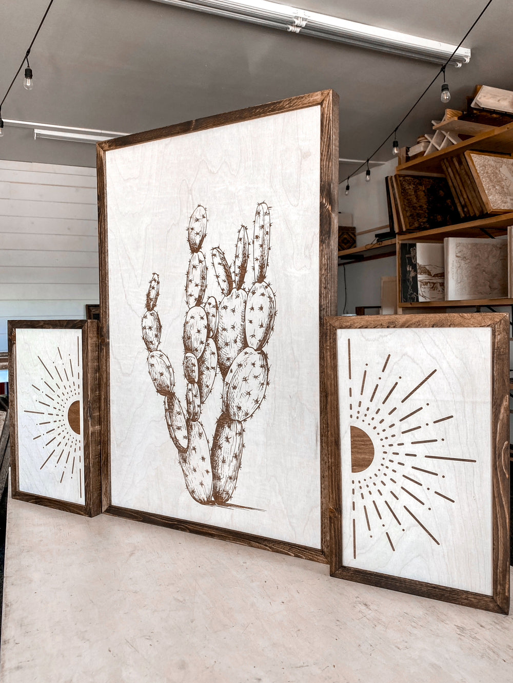 Hand Sketched Cactus & Sunburst Artwork Set
