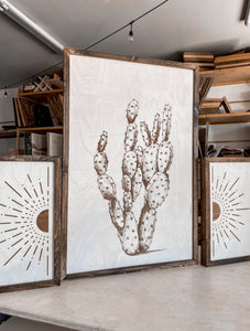 Cactus & Aztec Wood Wall Art | 3 Piece Art Set | Cactus Wall Decor