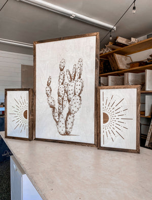 Hand Sketched Cactus & Sunburst Artwork Set