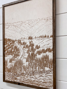 Hand Sketched Hurricane Ridge Olympic National Park Wood Artwork