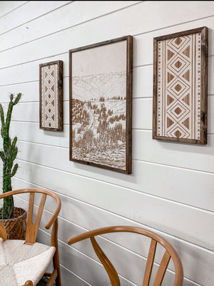 3 Piece Hand Sketched Hurricane Ridge Olympic National Park with Aztec Wood Artwork