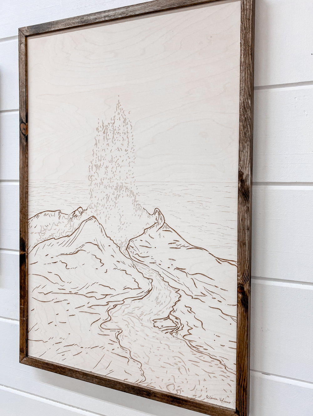 Hand Sketched Kilauea Volcano Wood Artwork