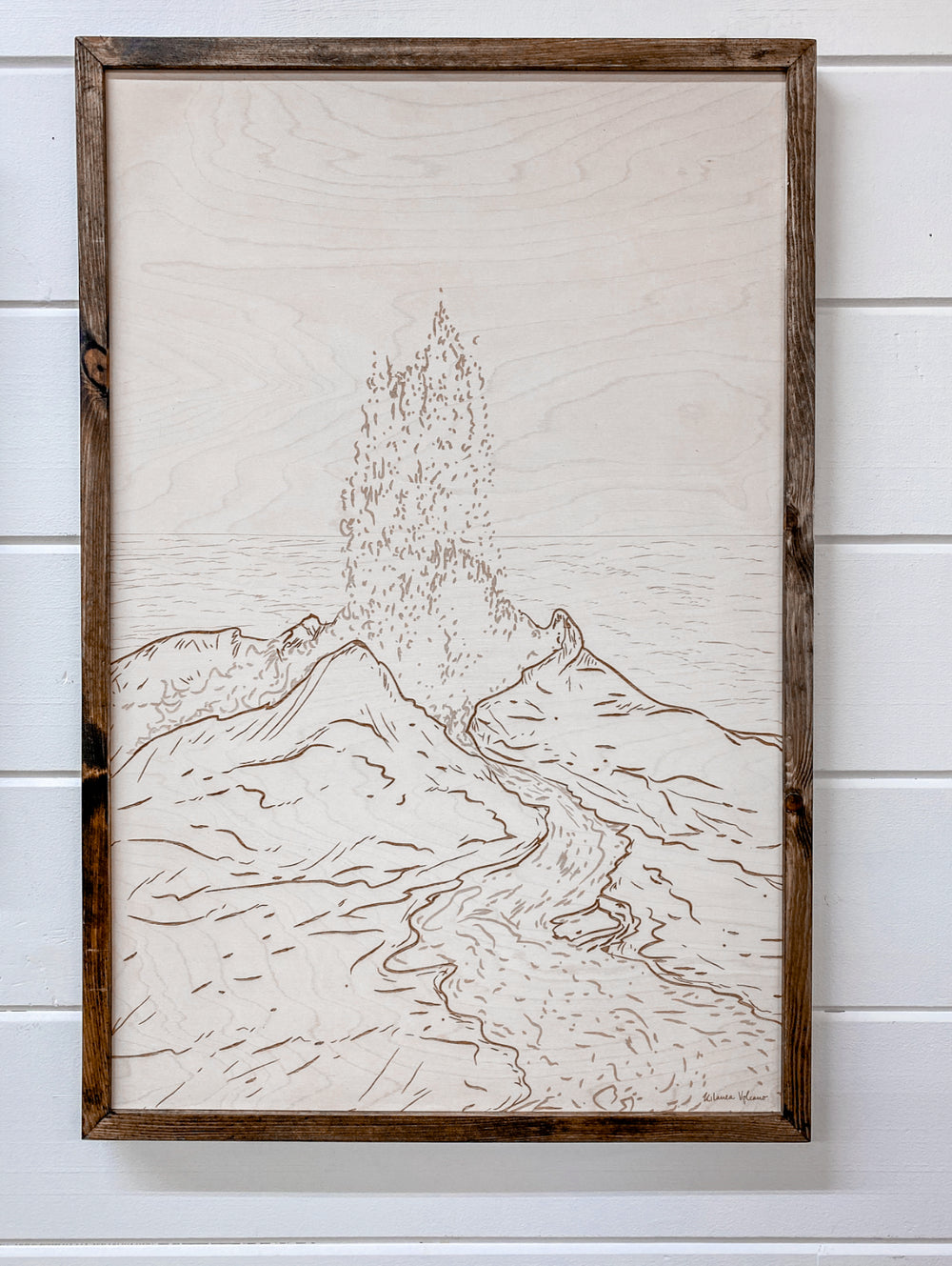 3 Piece Hand Sketched Kilauea Volcano with Aztec Wood Artwork