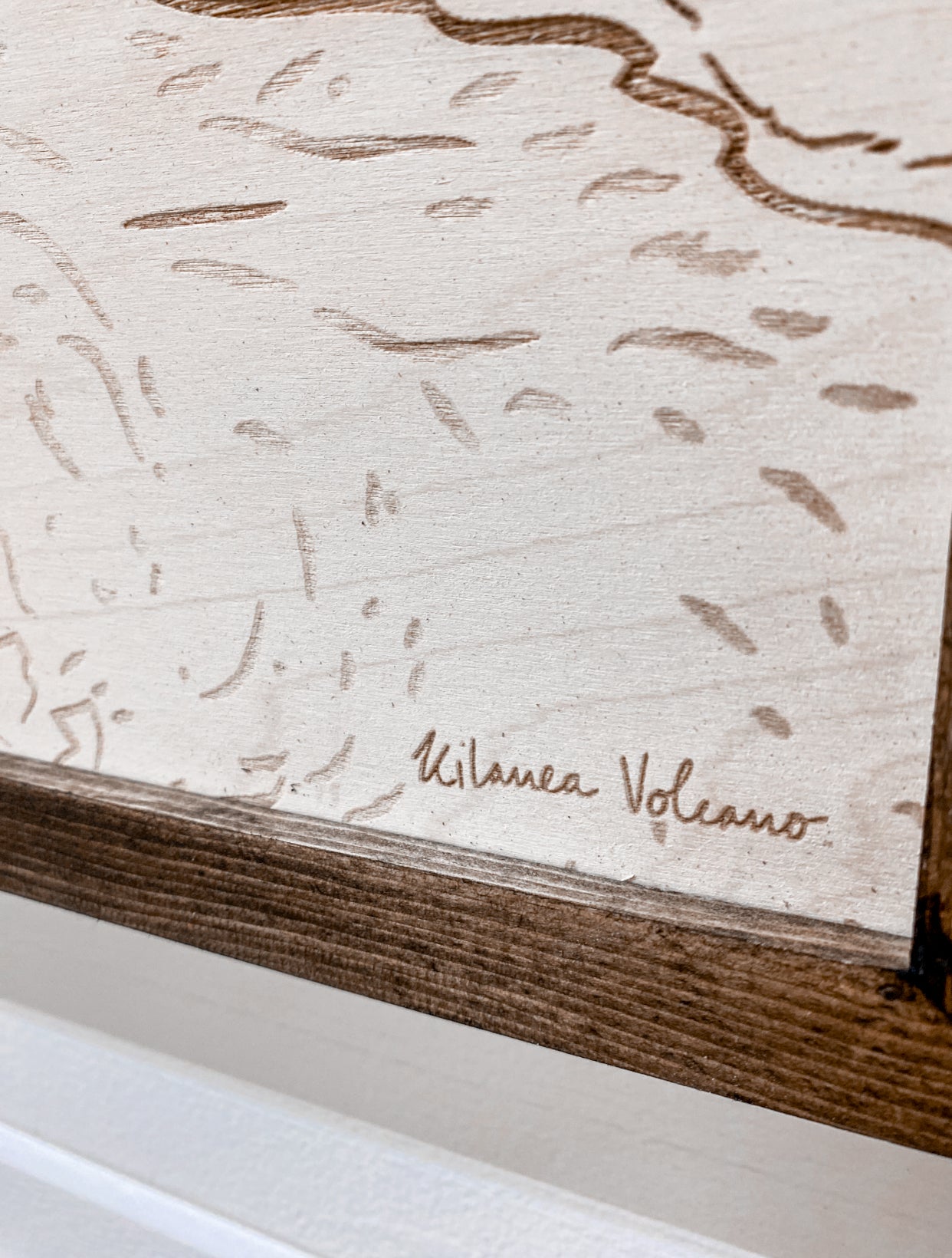Hand Sketched Kilauea Volcano Wood Artwork