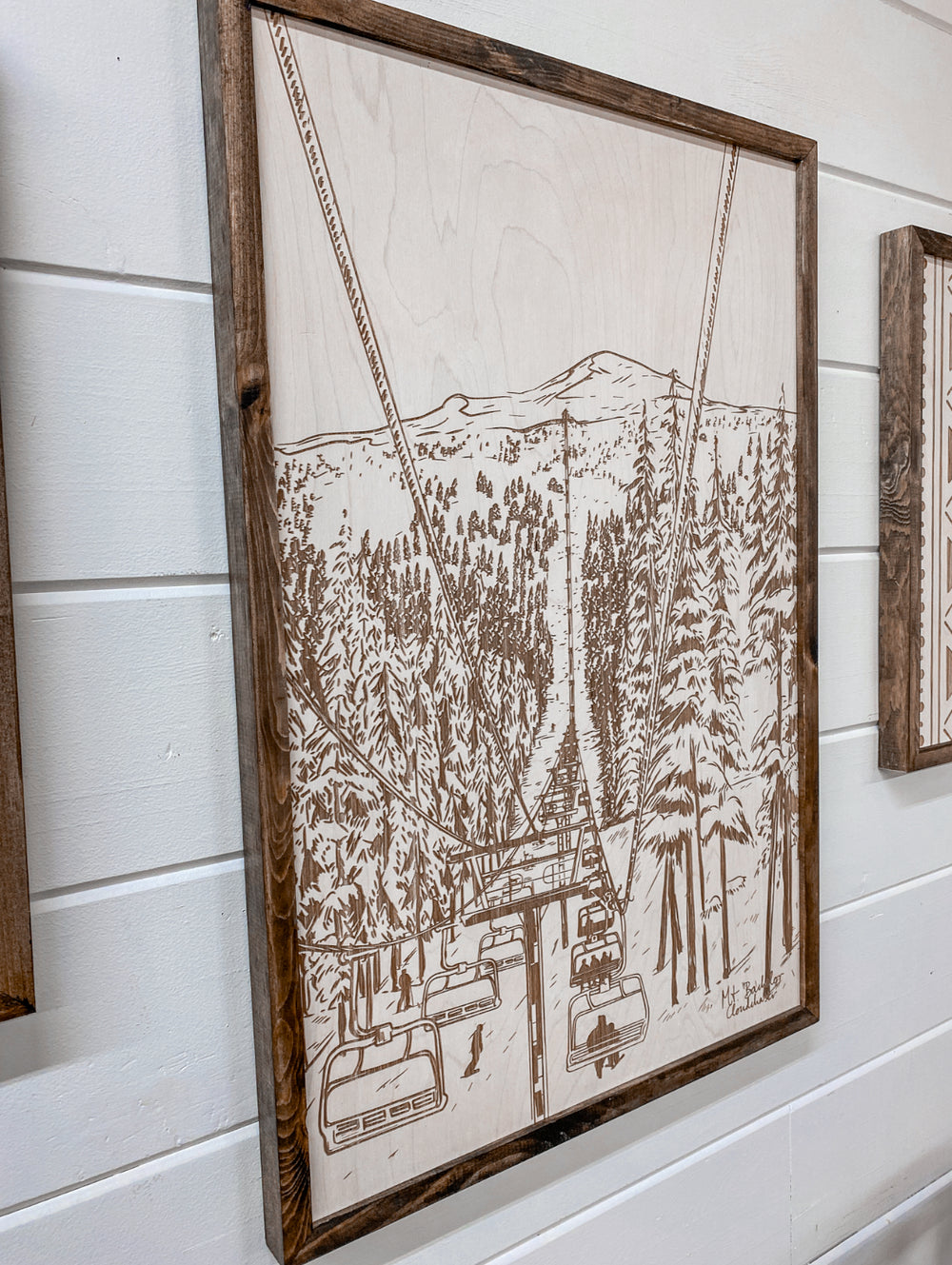 3 Piece Hand Sketched Mt. Bachelor Cloud Chaser with Bold Aztec Wood Artwork