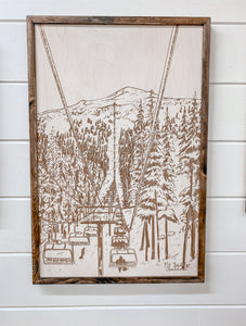 Hand Sketched Mt. Bachelor Cloudchaser Oregon Wood Artwork
