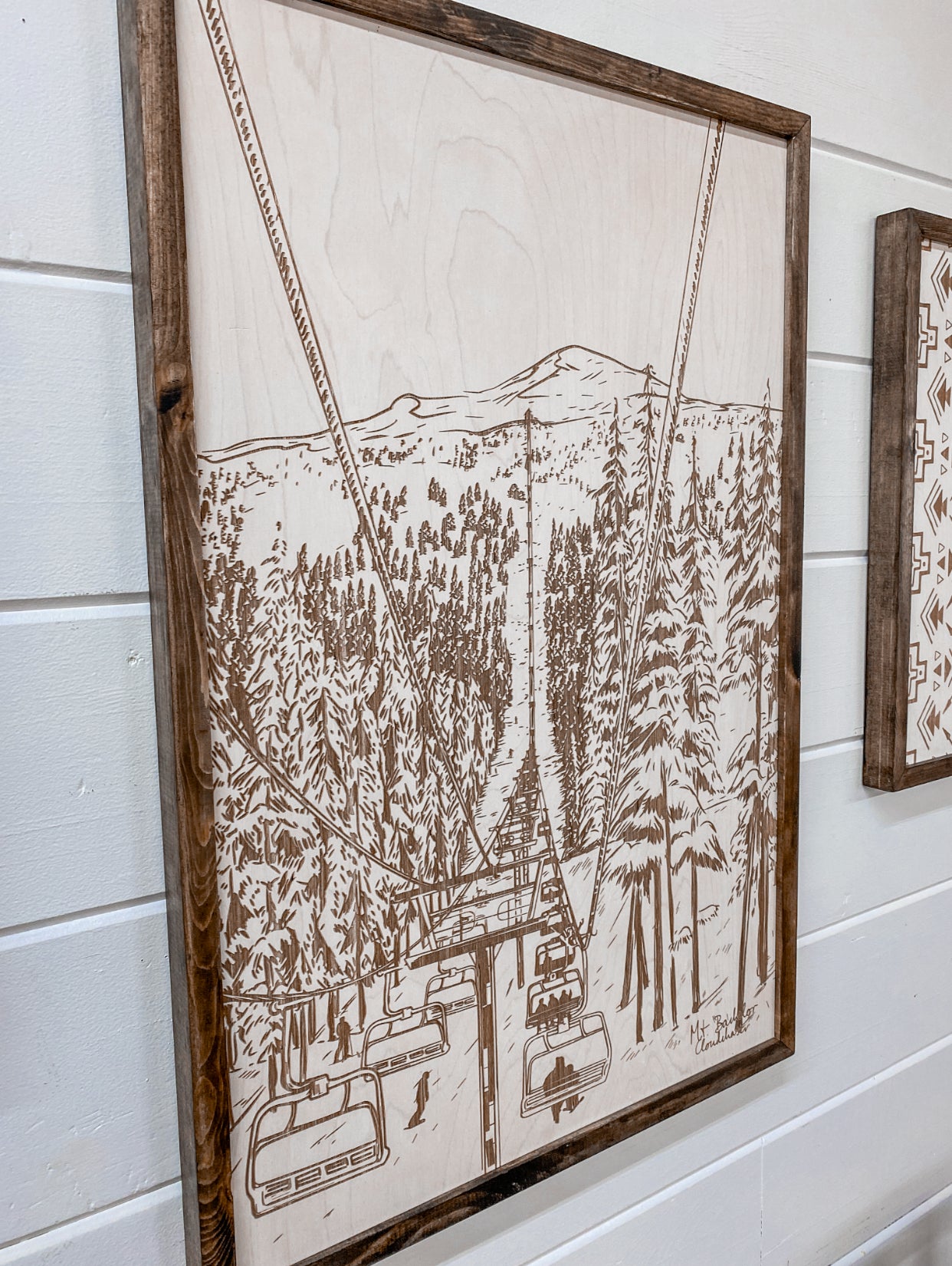 3 Piece Hand Sketched Mt. Bachelor Cloud Chaser with Aztec Wood Artwork