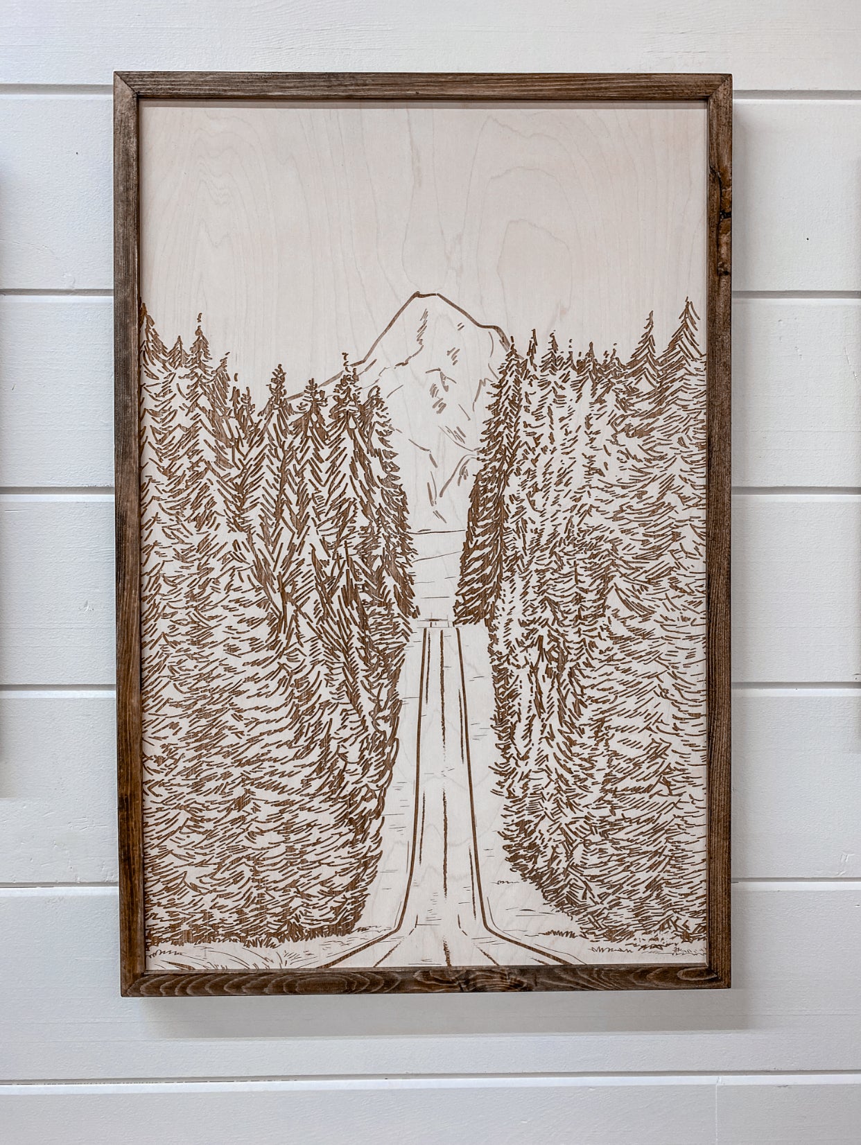Hand Sketched Mt. Hood Forest Road Oregon Wood Artwork