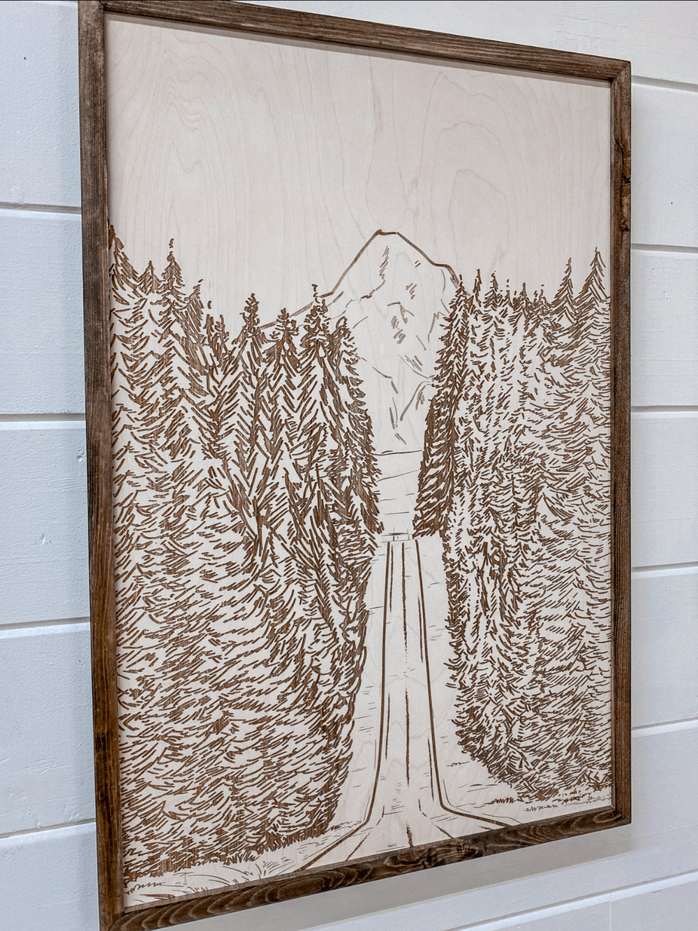 Hand Sketched Mt. Hood Forest Road Oregon Wood Artwork