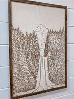 Load image into Gallery viewer, Hand Sketched Mt. Hood Forest Road Oregon Wood Artwork
