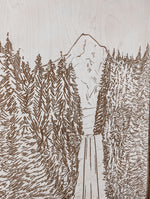 Load image into Gallery viewer, Hand Sketched Mt. Hood Forest Road Oregon Wood Artwork
