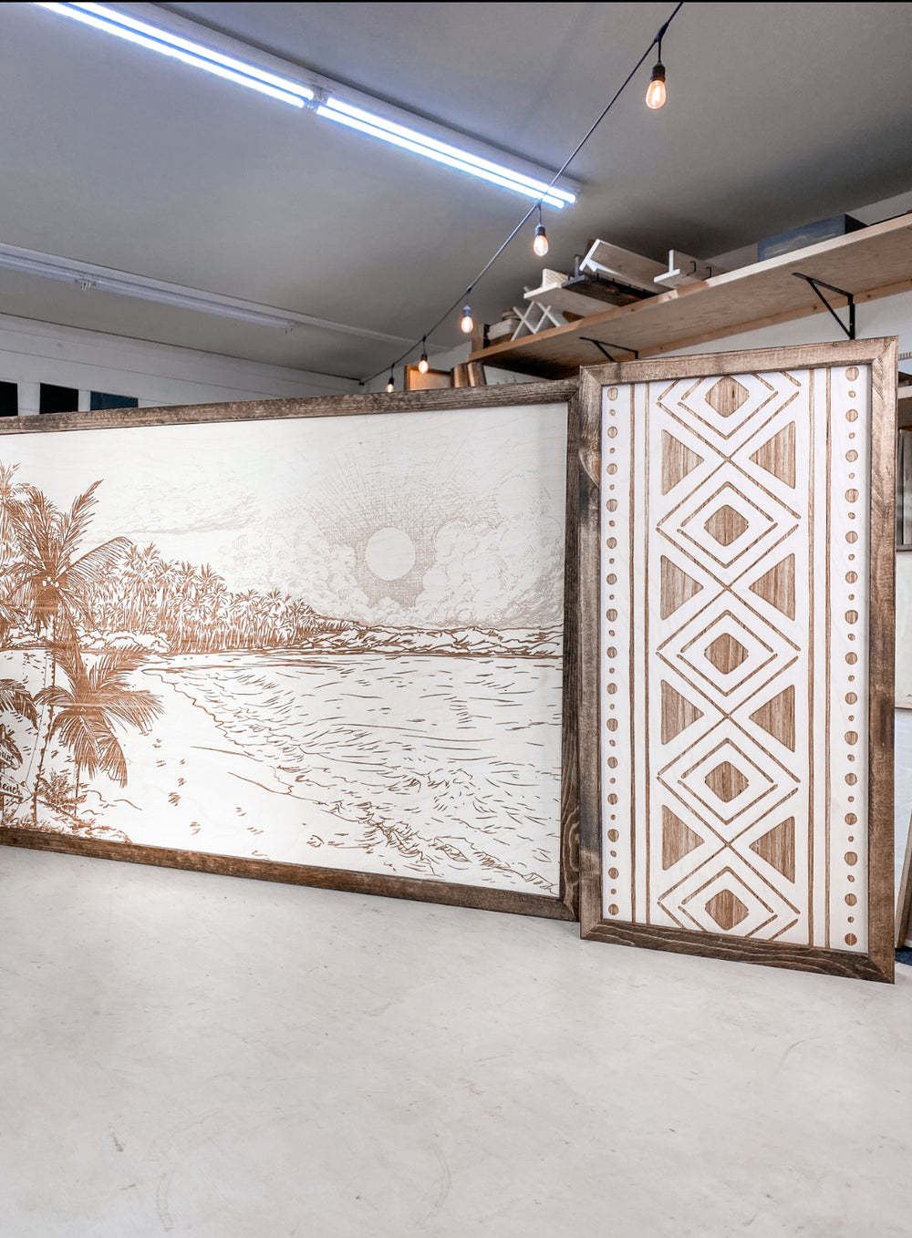 3 Piece Hand Sketched Punalu'u Beach with Bold Aztec Wood Artwork