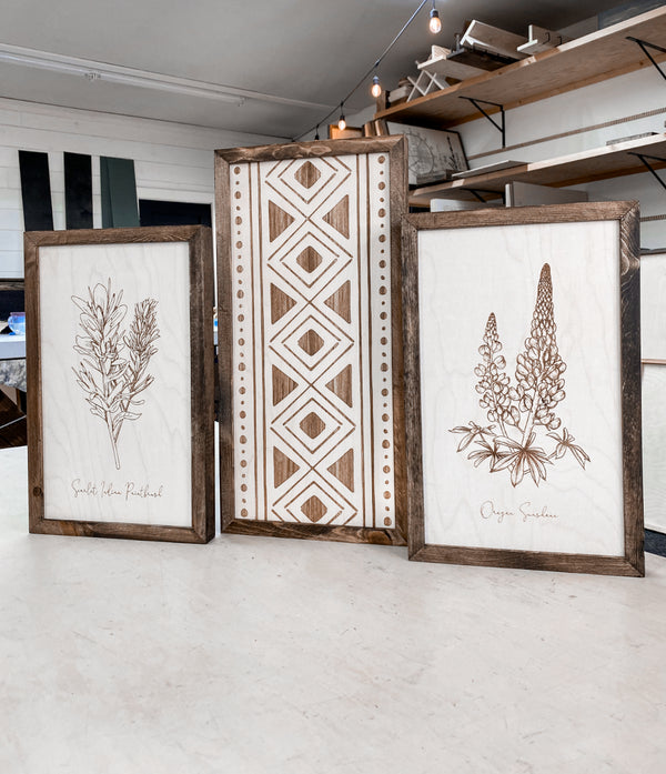 Hand Sketched Oregon Flowers Wood Artwork