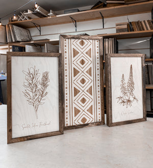 Hand Sketched Oregon Flowers Wood Artwork