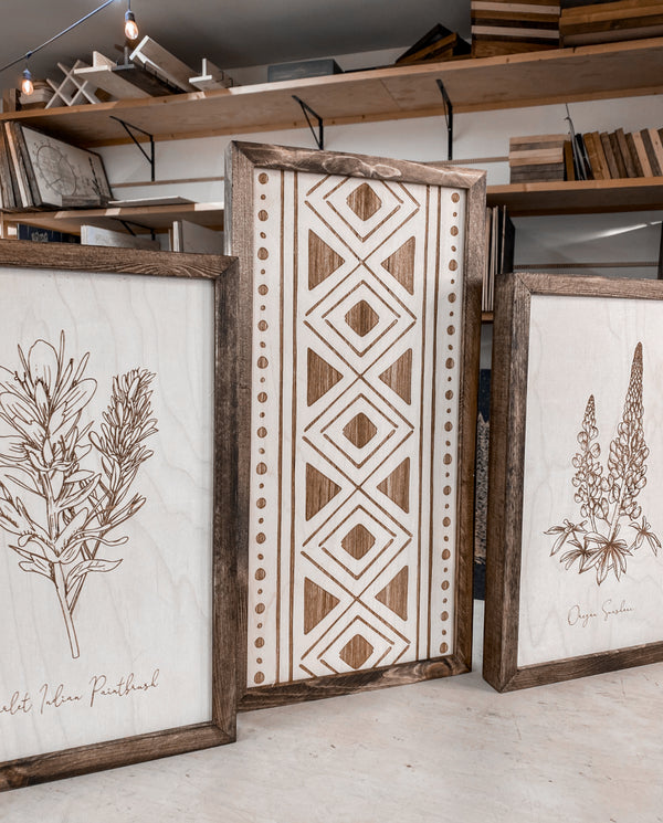 Hand Sketched Oregon Flowers Wood Artwork
