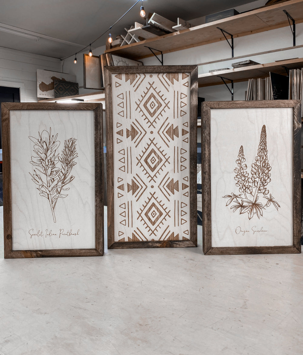 Hand Sketched Oregon Flowers Oregon Sunshine, Scarlet Indian & Aztec