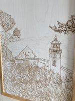 Load image into Gallery viewer, Hand Sketched Heceta Head Lighthouse Oregon Wood Artwork
