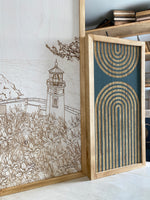 Load image into Gallery viewer, 3 Piece Hand Sketched Heceta Head Lighthouse Oregon Wood Artwork with Boho
