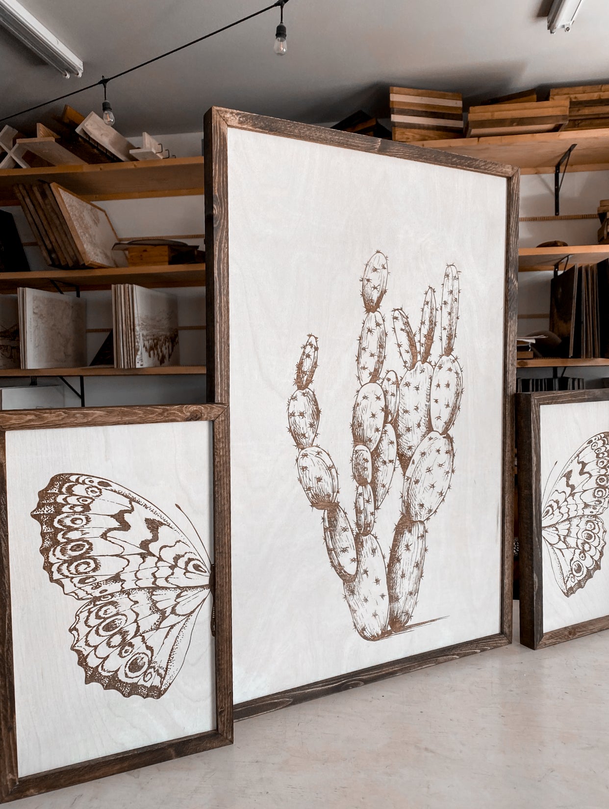 Cactus & Butterfly Wood Wall Art | 3 Piece Art Set | Cactus Wall Decor