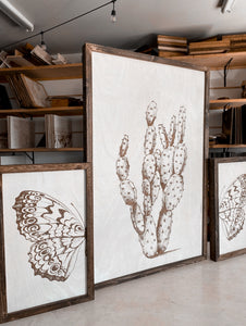 Cactus & Butterfly Wood Wall Art | 3 Piece Art Set | Cactus Wall Decor