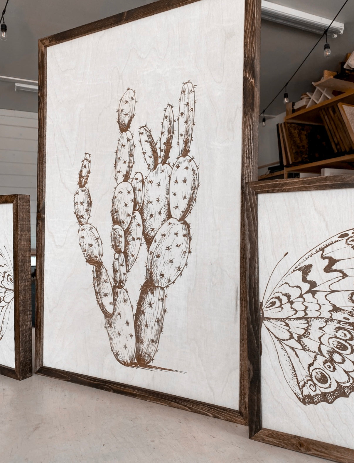 Cactus & Butterfly Wood Wall Art | 3 Piece Art Set | Cactus Wall Decor