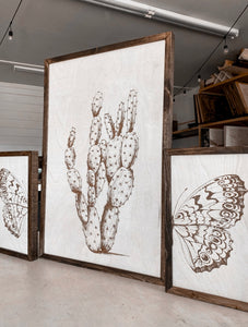 Cactus & Butterfly Wood Wall Art | 3 Piece Art Set | Cactus Wall Decor