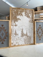 Load image into Gallery viewer, 3 Piece Hand Sketched Diablo Lake Washington Wood Artwork with Aztec Diamond
