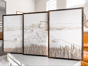 Mount Hood Hand Sketched Three Piece Wooden Artwork Set