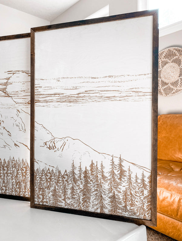 Mount Hood Hand Sketched Three Piece Wooden Artwork Set