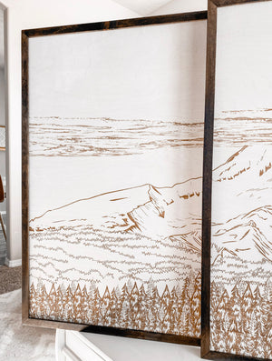 Mount Hood Hand Sketched Three Piece Wooden Artwork Set