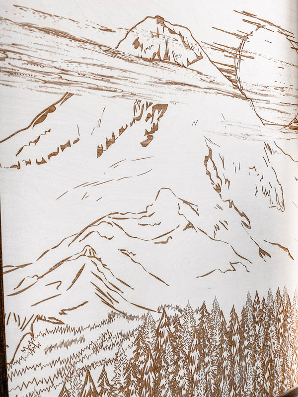 Mount Hood Hand Sketched Three Piece Wooden Artwork Set