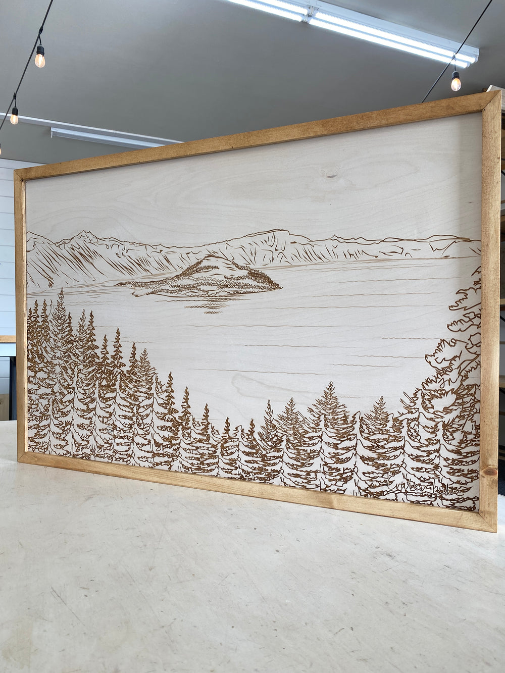 Hand Sketched Crater Lake Wood Artwork