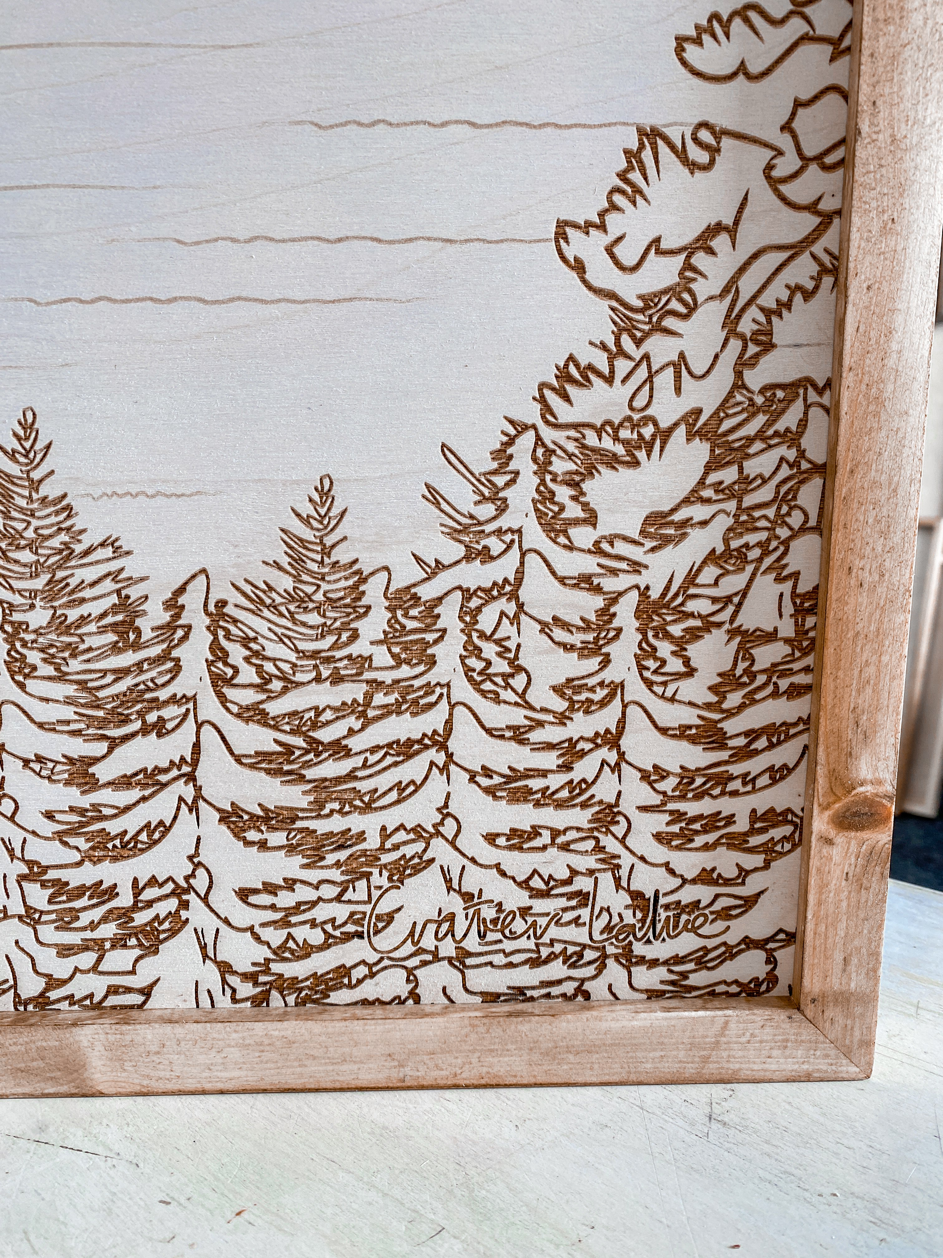 Hand Sketched Crater Lake Wood Artwork