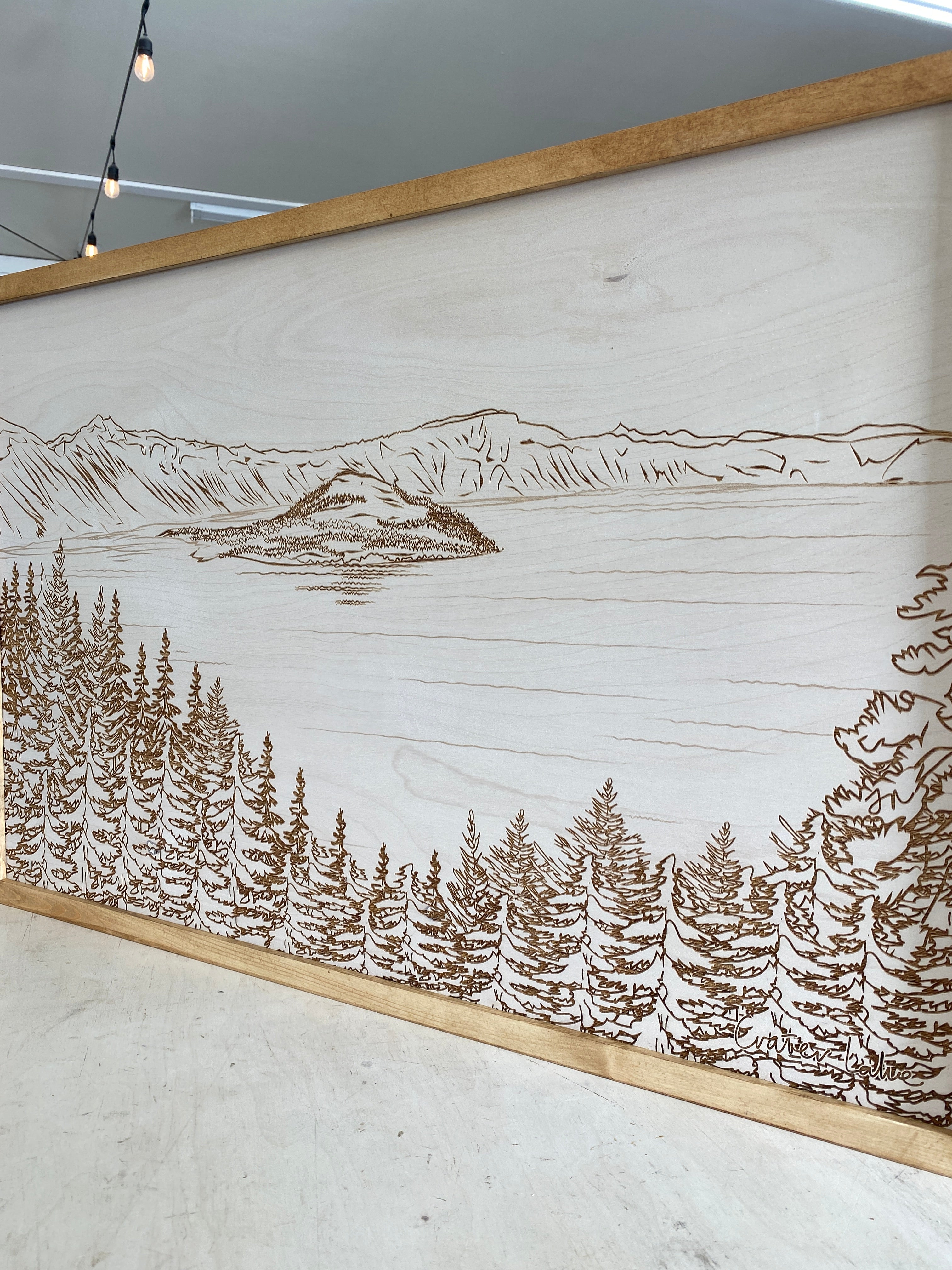 Hand Sketched Crater Lake Wood Artwork