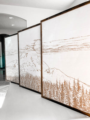 Mount Hood Hand Sketched Three Piece Wooden Artwork Set