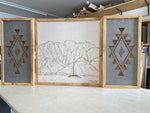 Load image into Gallery viewer, 3 Piece Set Hand Sketched Kawaii Island Na Pali Coast Square With Diamond Aztec Wood Artwork
