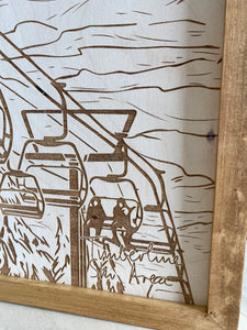 Hand Sketched Timberline Ski Area Square Wood Artwork