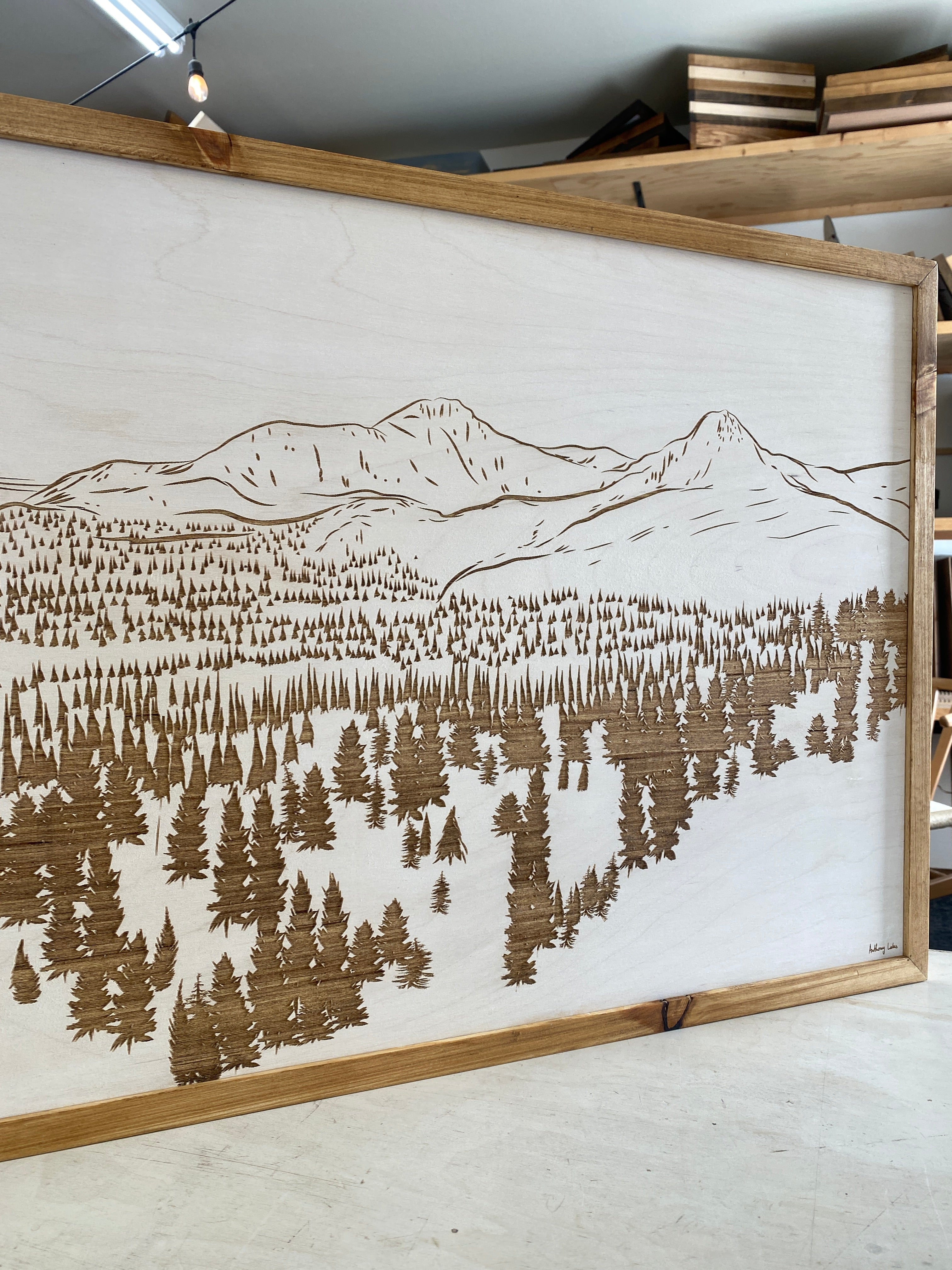Hand Sketched Anthony Lakes Wood Artwork