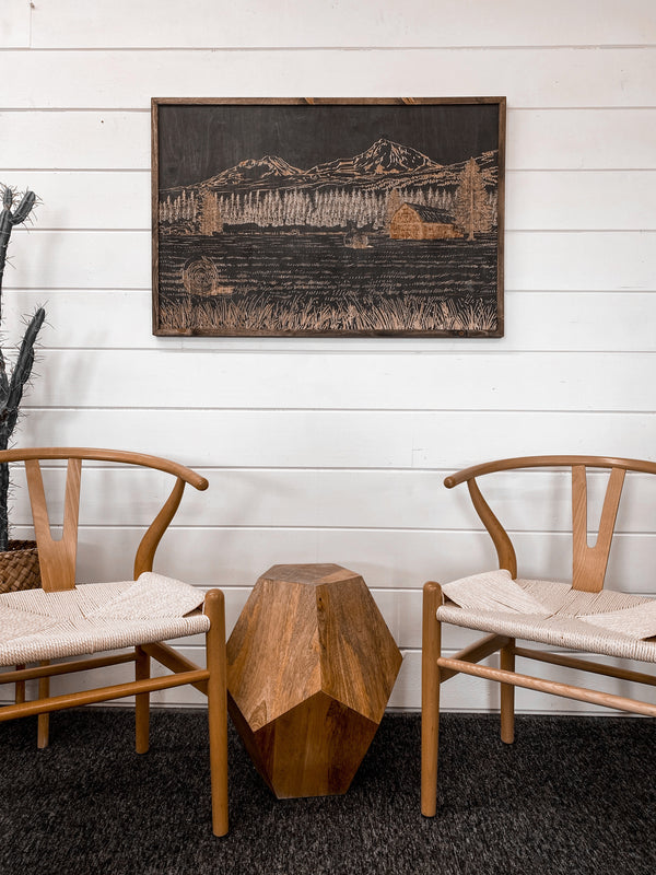 Hand Sketched Three Sisters Hay Farm Wood Artwork
