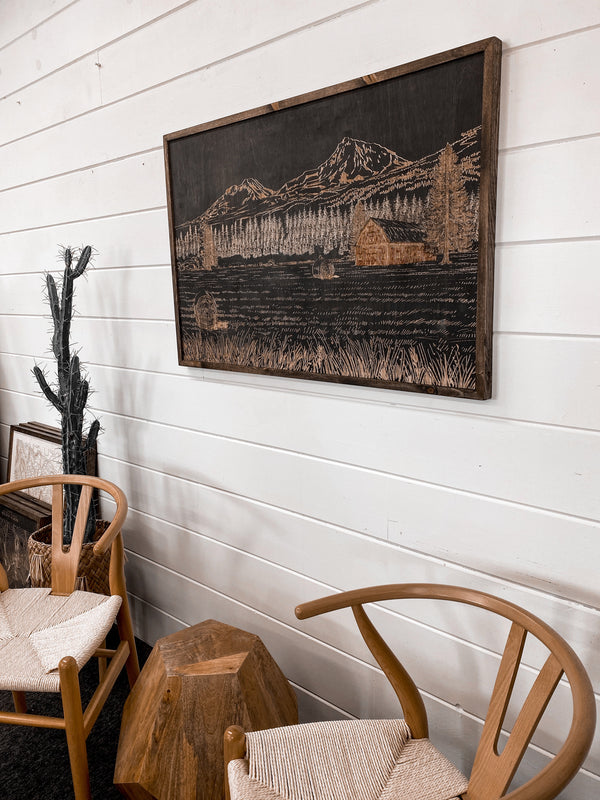 Hand Sketched Three Sisters Hay Farm Wood Artwork